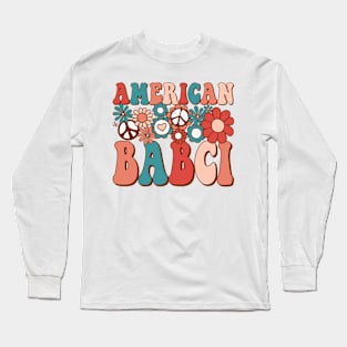 Retro Groovy American Babci Matching Family 4th of July Long Sleeve T-Shirt